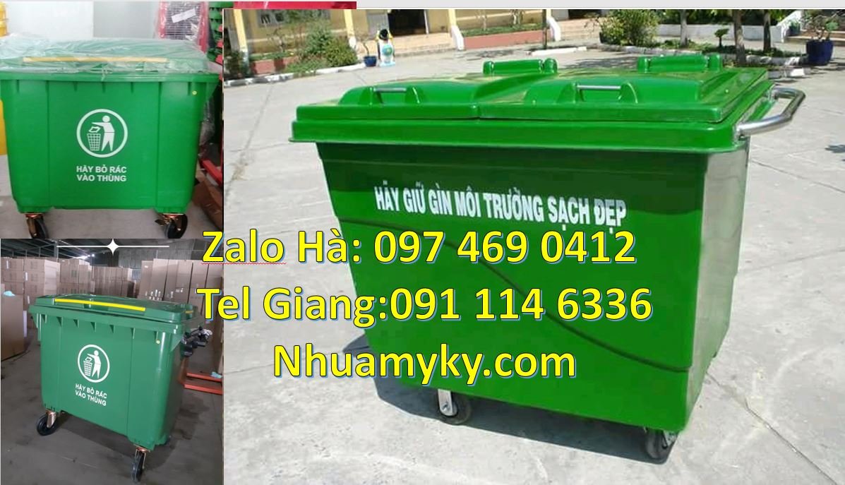 Bán xe thu gom rác 660l có tay đẩy, xe thu gom rác 1000l 4 bánh xe mới