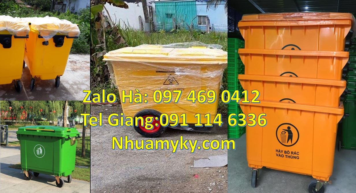 Bán xe thu gom rác 660l có tay đẩy, xe thu gom rác 1000l 4 bánh xe mới