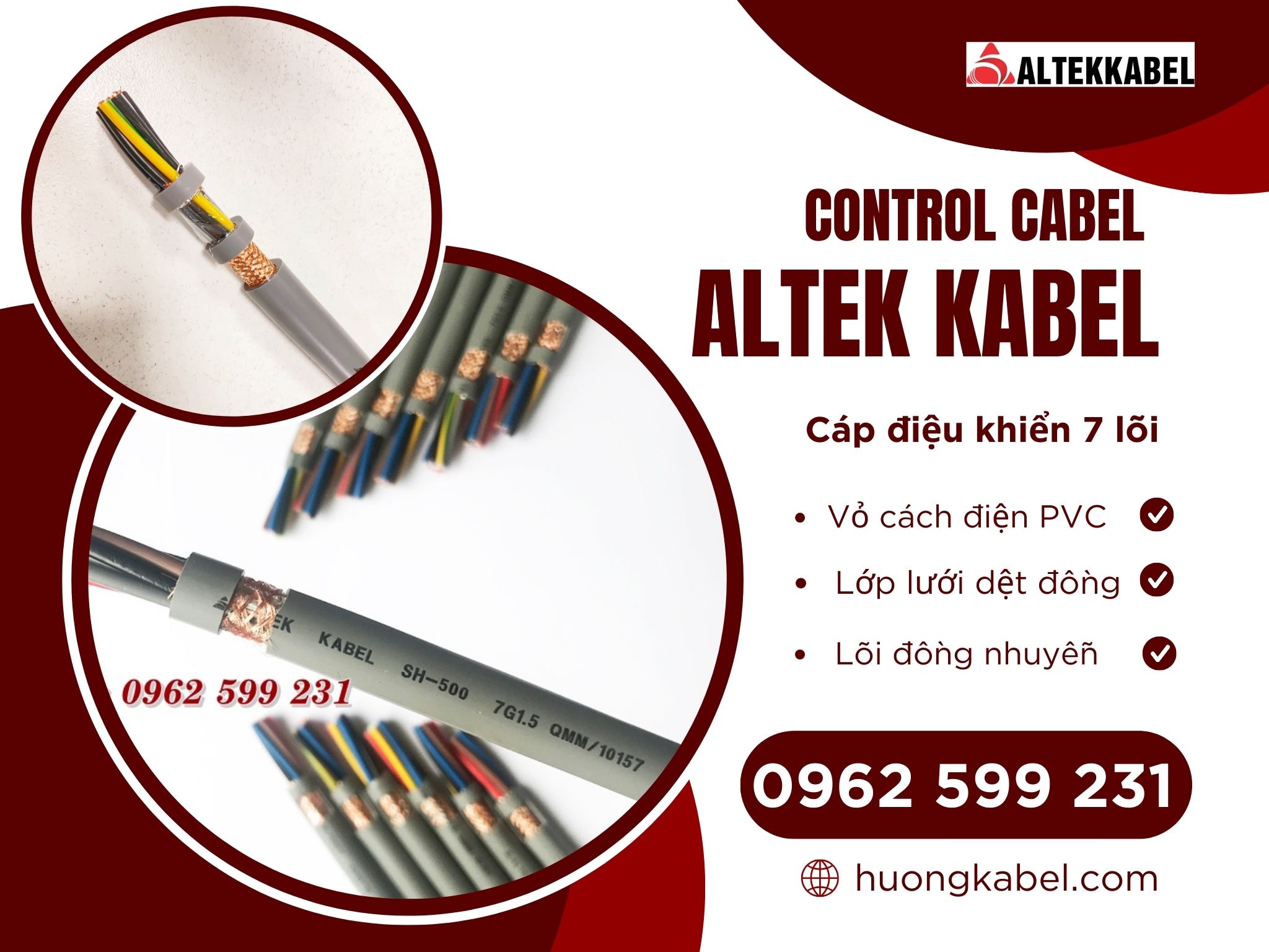 Cáp điều khiển 7 lõi Altek kabel 0.5, 0.75, 1.0, 1.5 mm2