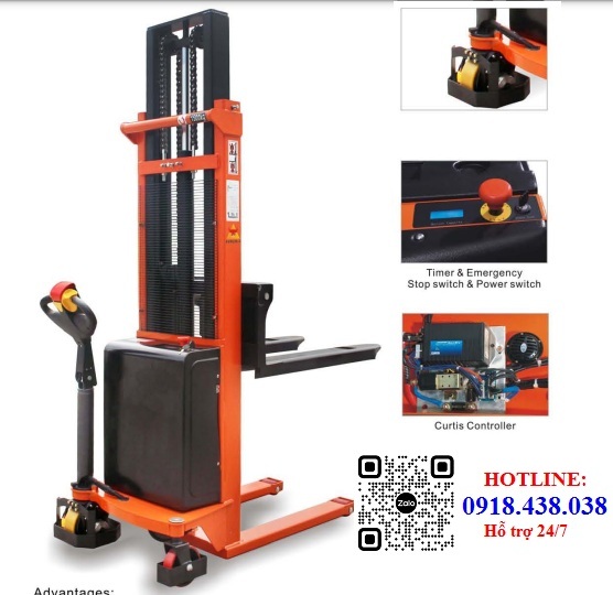 Xe nâng điện đi bộ lái tải trọng 1500kg nâng cao 3m chính hãng giá rẻ