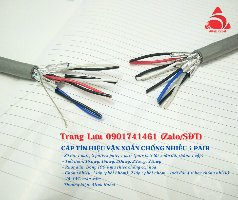 Cáp tín hiệu vặn xoắn chống nhiễu 4 pair 18awg Altek Kabel