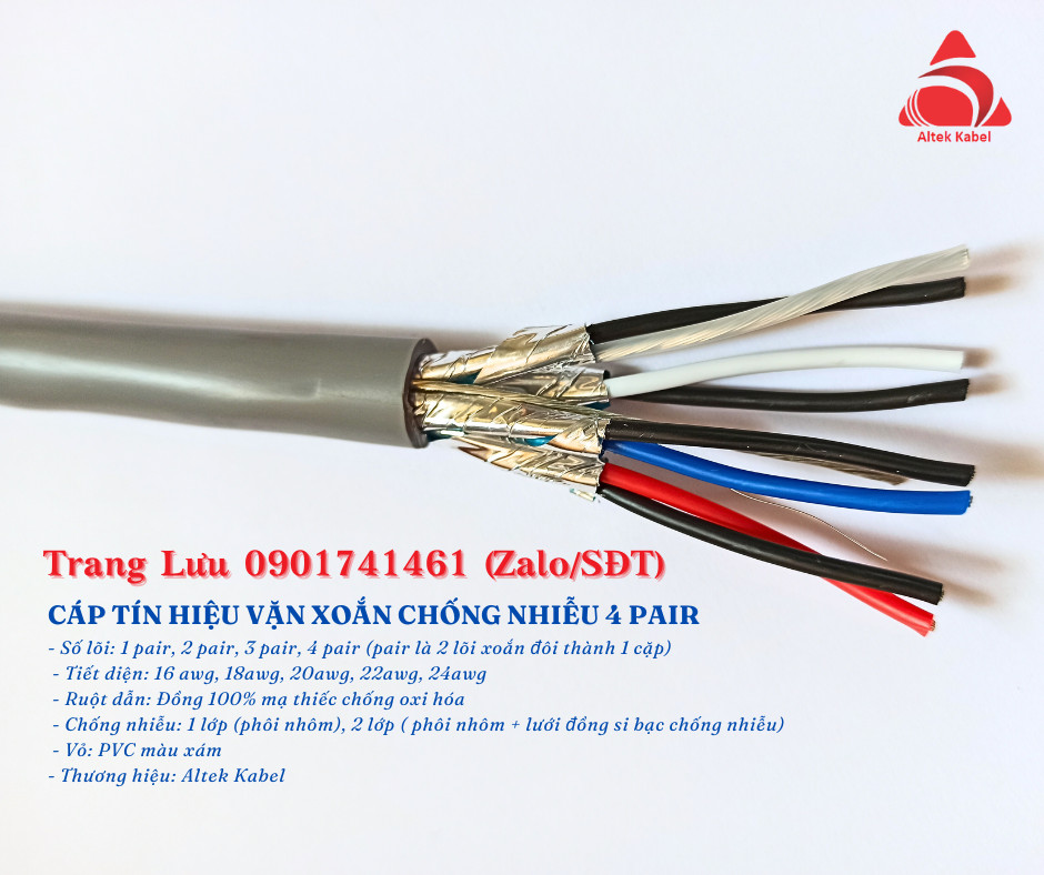 Cáp tín hiệu vặn xoắn chống nhiễu 4 pair 18awg Altek Kabel