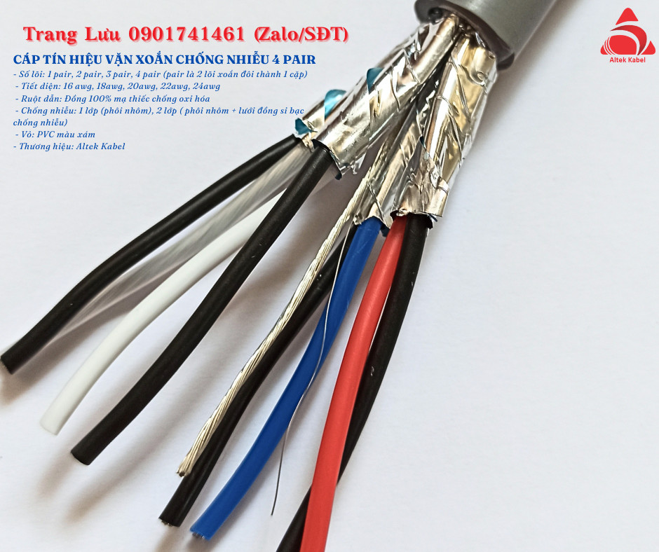 Cáp tín hiệu vặn xoắn chống nhiễu 4 pair 18awg Altek Kabel