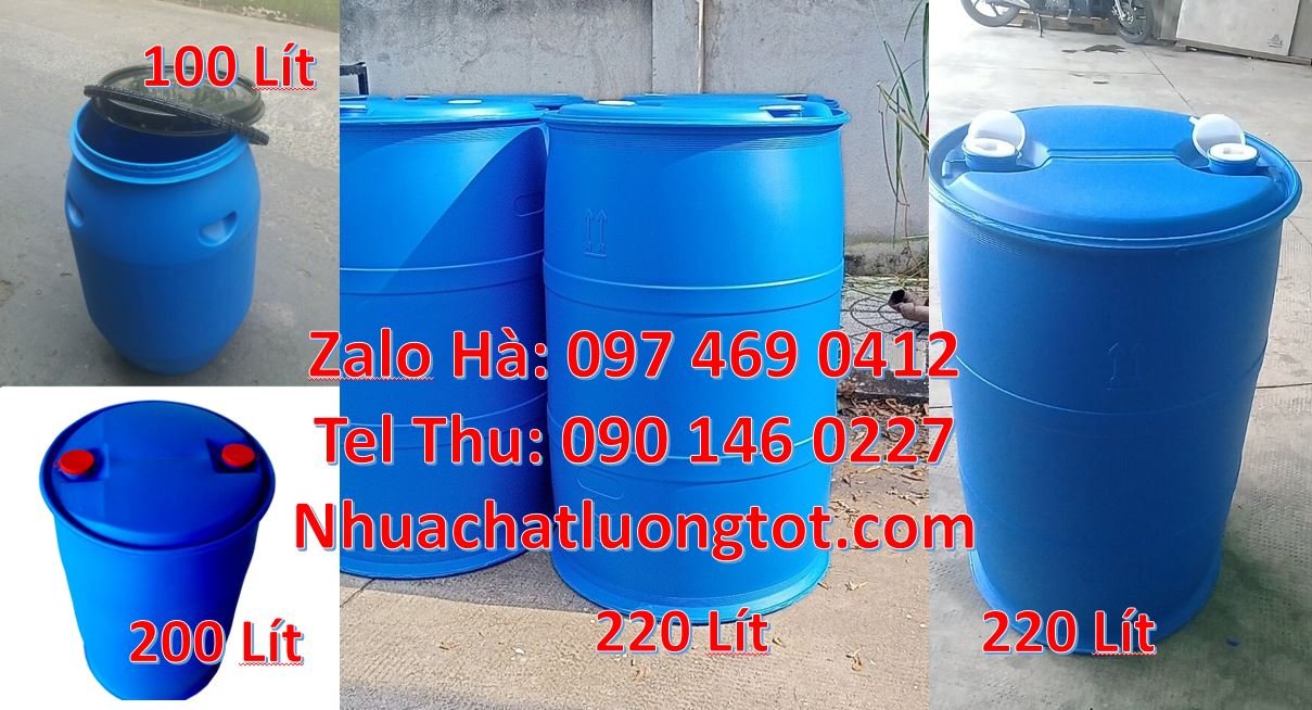 Bán thùng phuy nhựa tròn 220l màu xanh nắp đậy,thùng phuy nhựa 50l re
