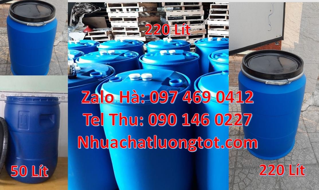 Bán thùng phuy nhựa tròn 220l màu xanh nắp đậy,thùng phuy nhựa 50l re