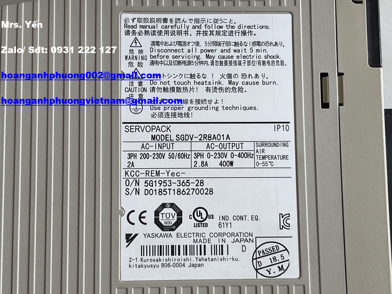 SERVOPACK 400W YASKAWA  SGDV-2R8A01A  NHẬN BÁO GIÁ NGAY
