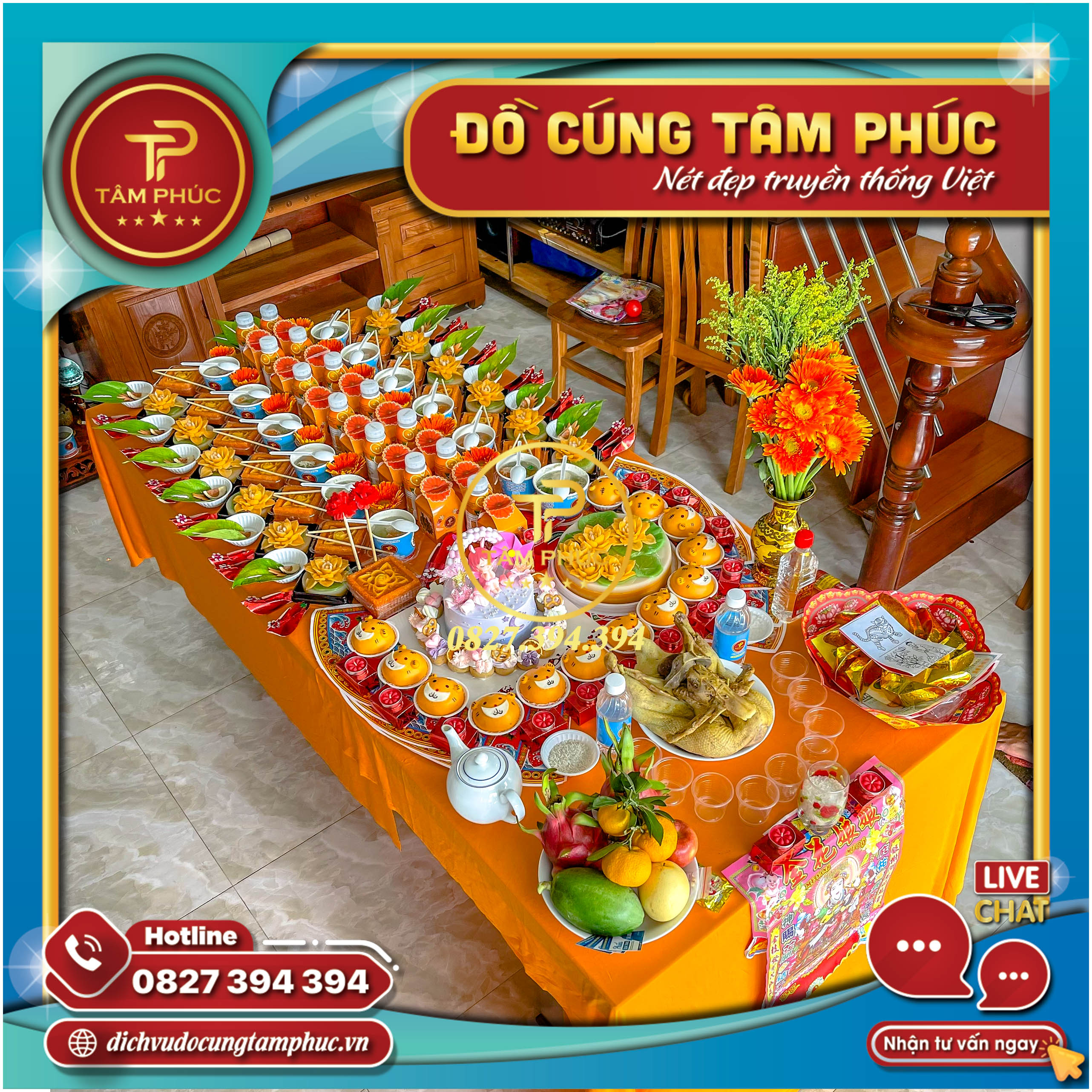 Mâm cúng Căn - Đầy Tháng - Thôi Nôi Màu Cam cho bé.