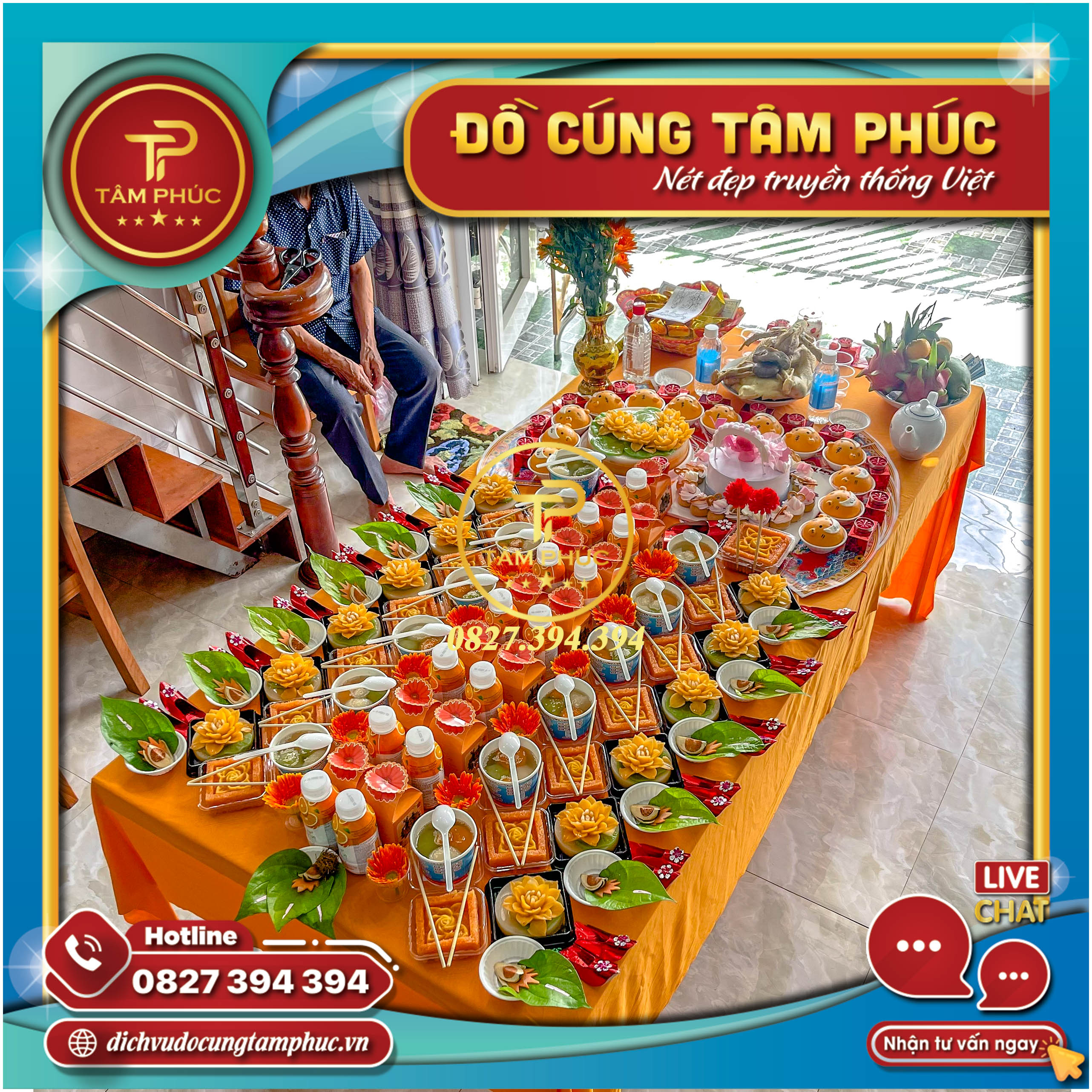 Mâm cúng Căn - Đầy Tháng - Thôi Nôi Màu Cam cho bé.