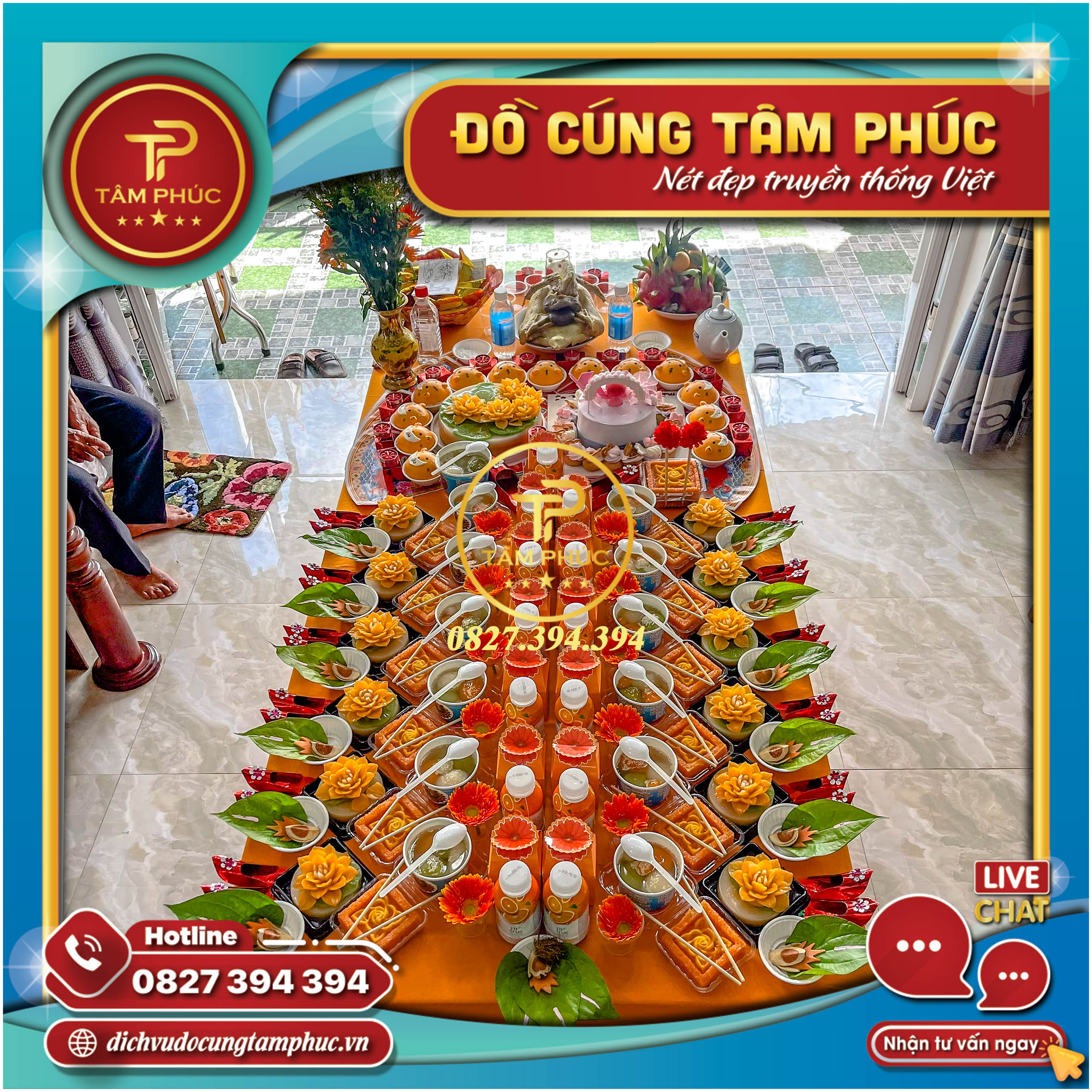 Mâm cúng Căn - Đầy Tháng - Thôi Nôi Màu Cam cho bé.