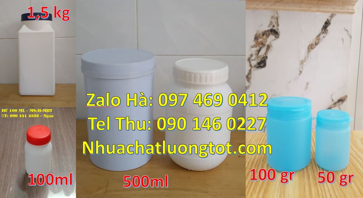Bán hũ nhựa trắng 500ml có nắp vặn,hũ nhựa 1.5kg nắp vặn đựng hóa chất
