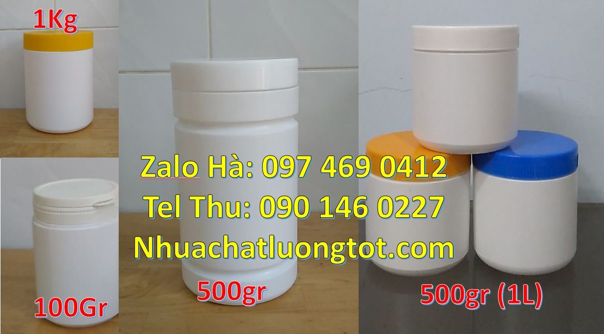 Bán hũ nhựa trắng 500ml có nắp vặn,hũ nhựa 1.5kg nắp vặn đựng hóa chất