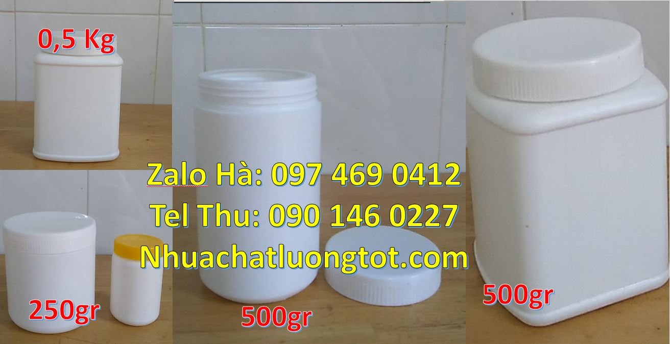 Bán hũ nhựa trắng 500ml có nắp vặn,hũ nhựa 1.5kg nắp vặn đựng hóa chất