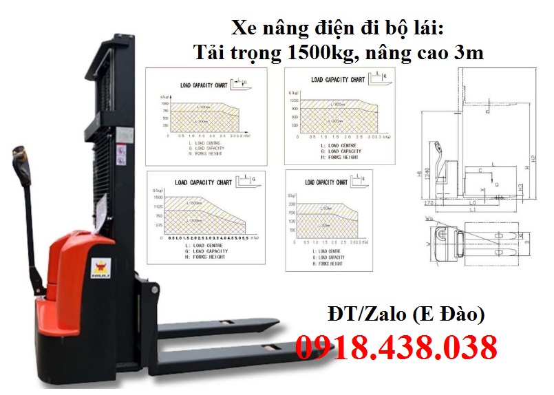 Xe nâng điện cao đi bộ lái 1.5 tấn nâng cao 3m hãng niuli giá rẻ