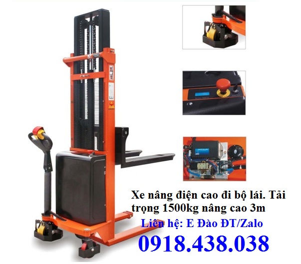Xe nâng điện cao đi bộ lái 1.5 tấn nâng cao 3m hãng niuli giá rẻ