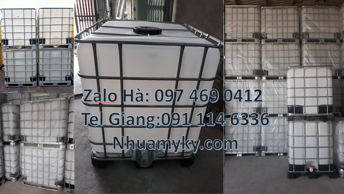 Bán thùng nhựa ibc 1000l vuông trắng có khung thép,thùng nhựa 1000l rẻ