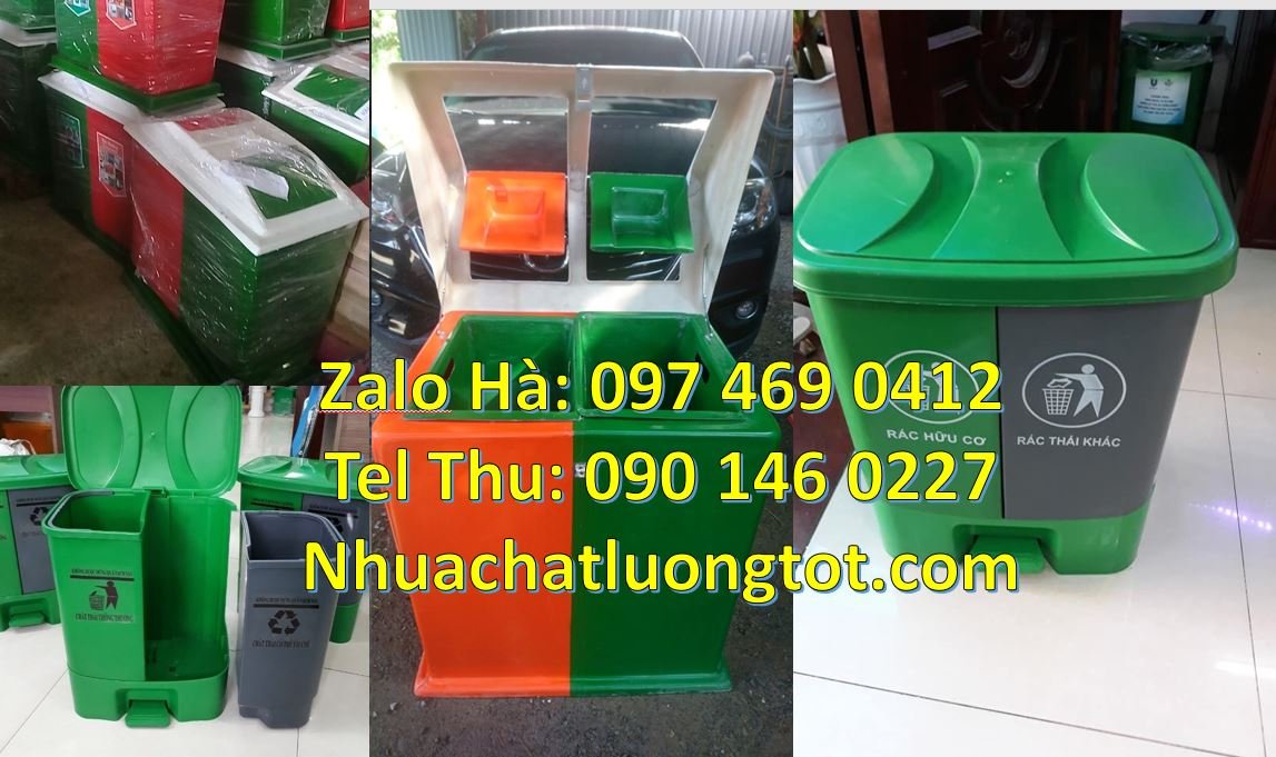 Bán thùng phân loại rác 2 ngăn có nắp đậy,thùng rác 3 ngăn 3 màu giá r