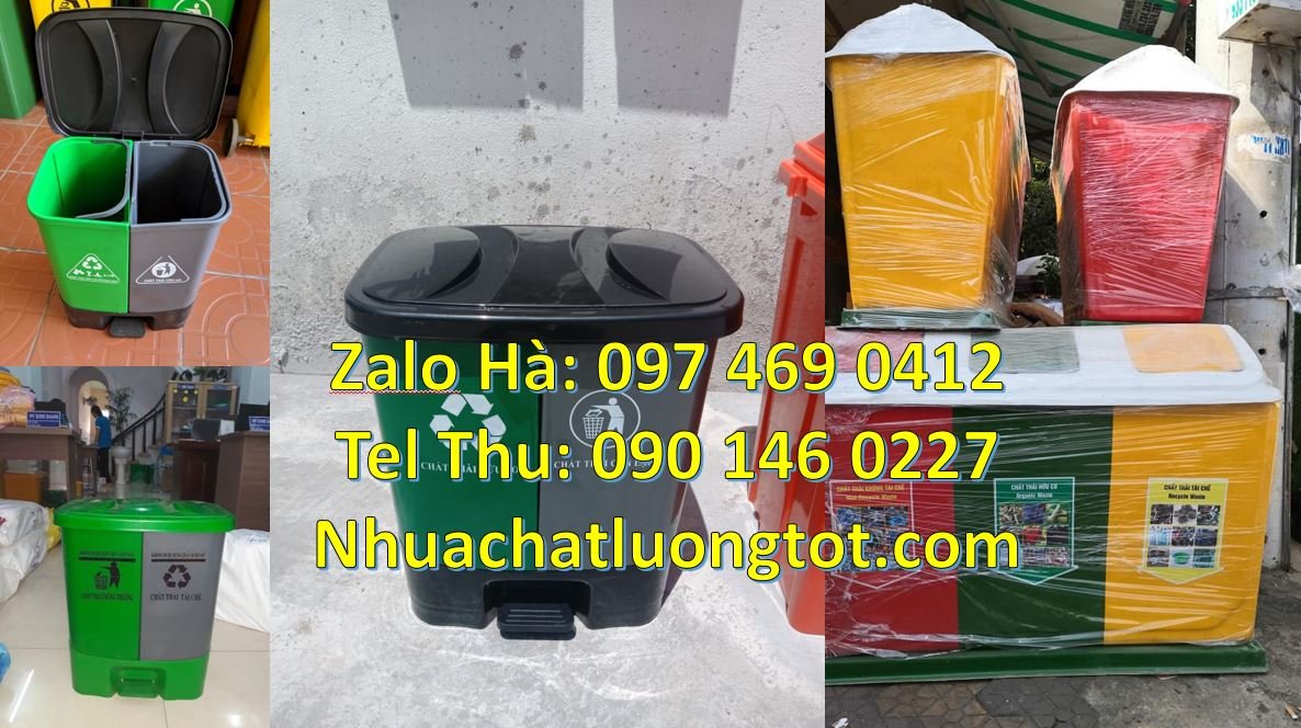 Bán thùng phân loại rác 2 ngăn có nắp đậy,thùng rác 3 ngăn 3 màu giá r
