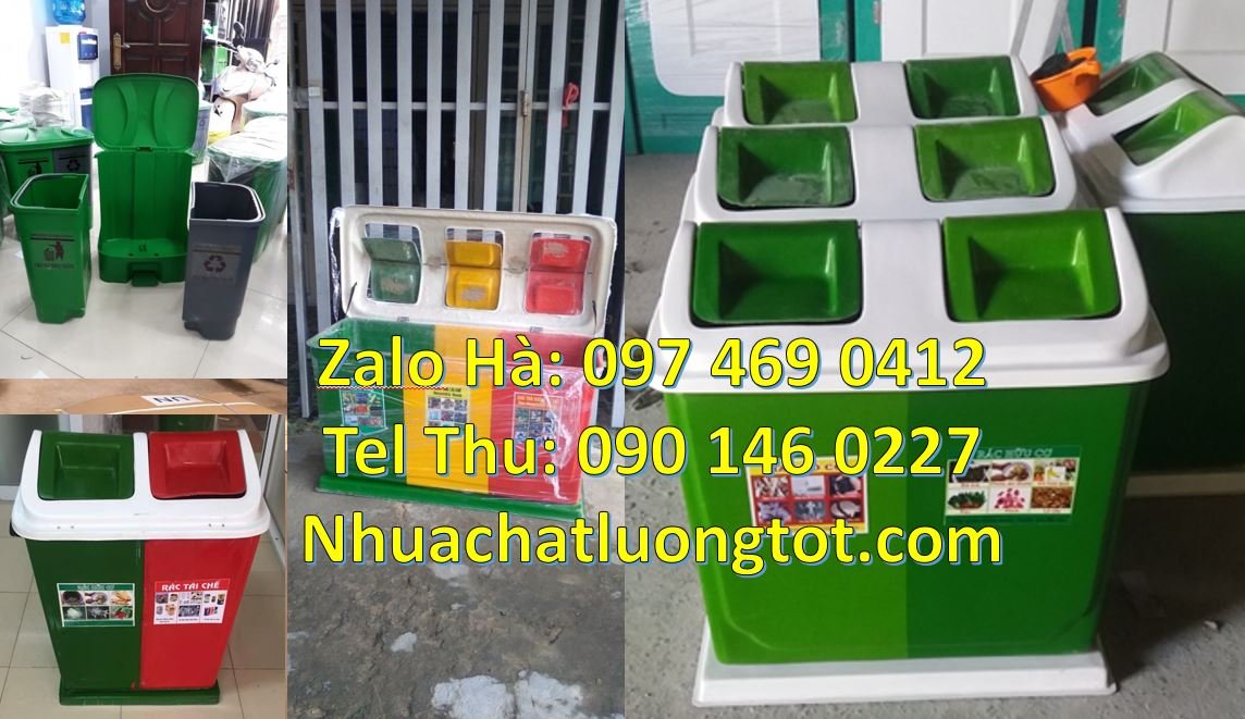 Bán thùng phân loại rác 2 ngăn có nắp đậy,thùng rác 3 ngăn 3 màu giá r