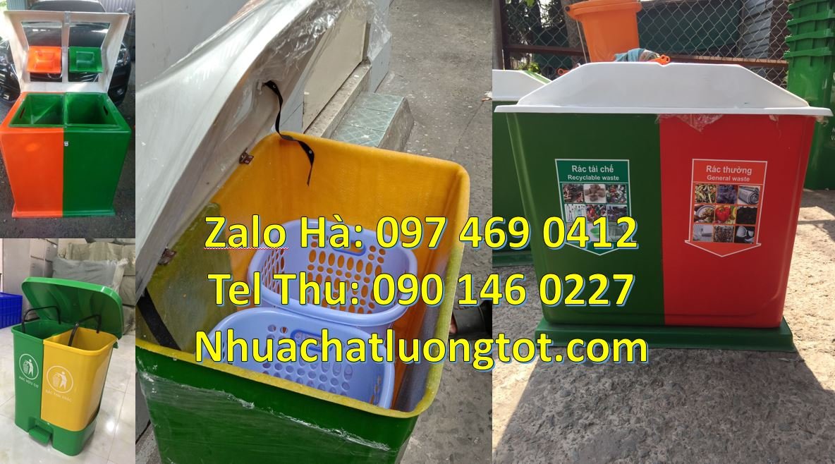 Bán thùng phân loại rác 2 ngăn có nắp đậy,thùng rác 3 ngăn 3 màu giá r