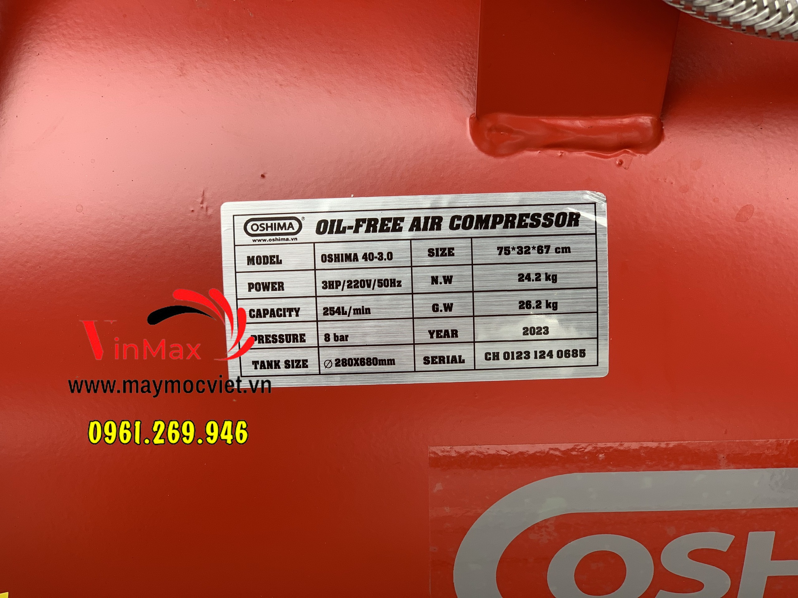 Máy nén khí không dầu Oshima 40L công suất 3HP
