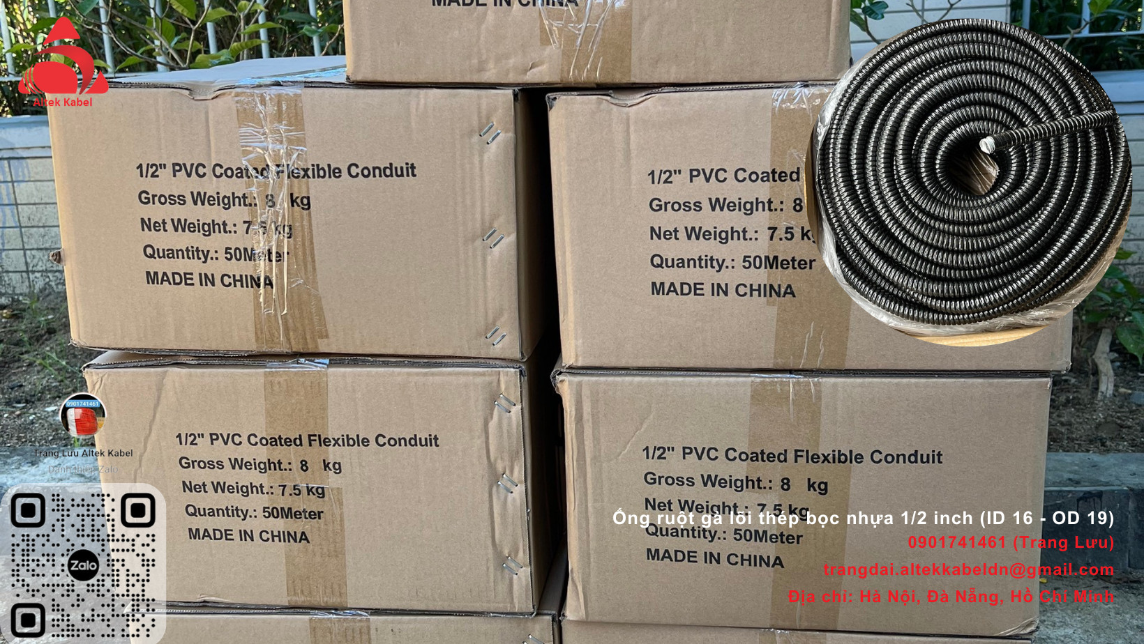Ống ruột gà lõi thép bọc nhựa pvc phi 25 3/4 inch