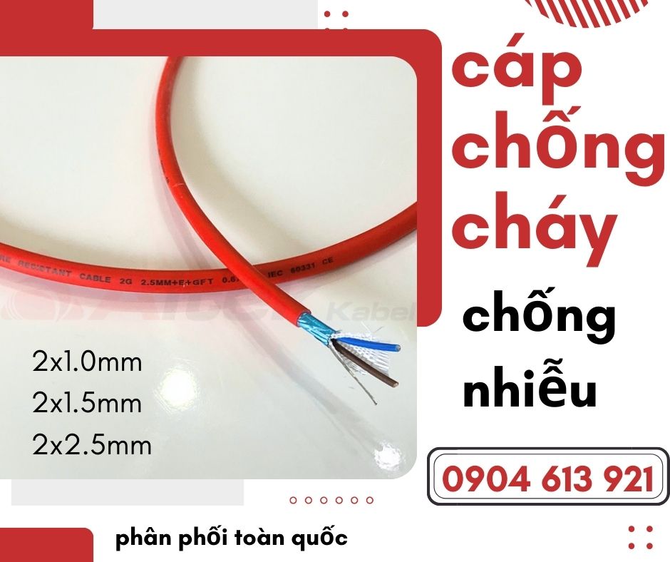 Cáp điều khiển/ cáp tín hiệu chống cháy chống nhiễu 2 lõi 1.0mm/1.5mm