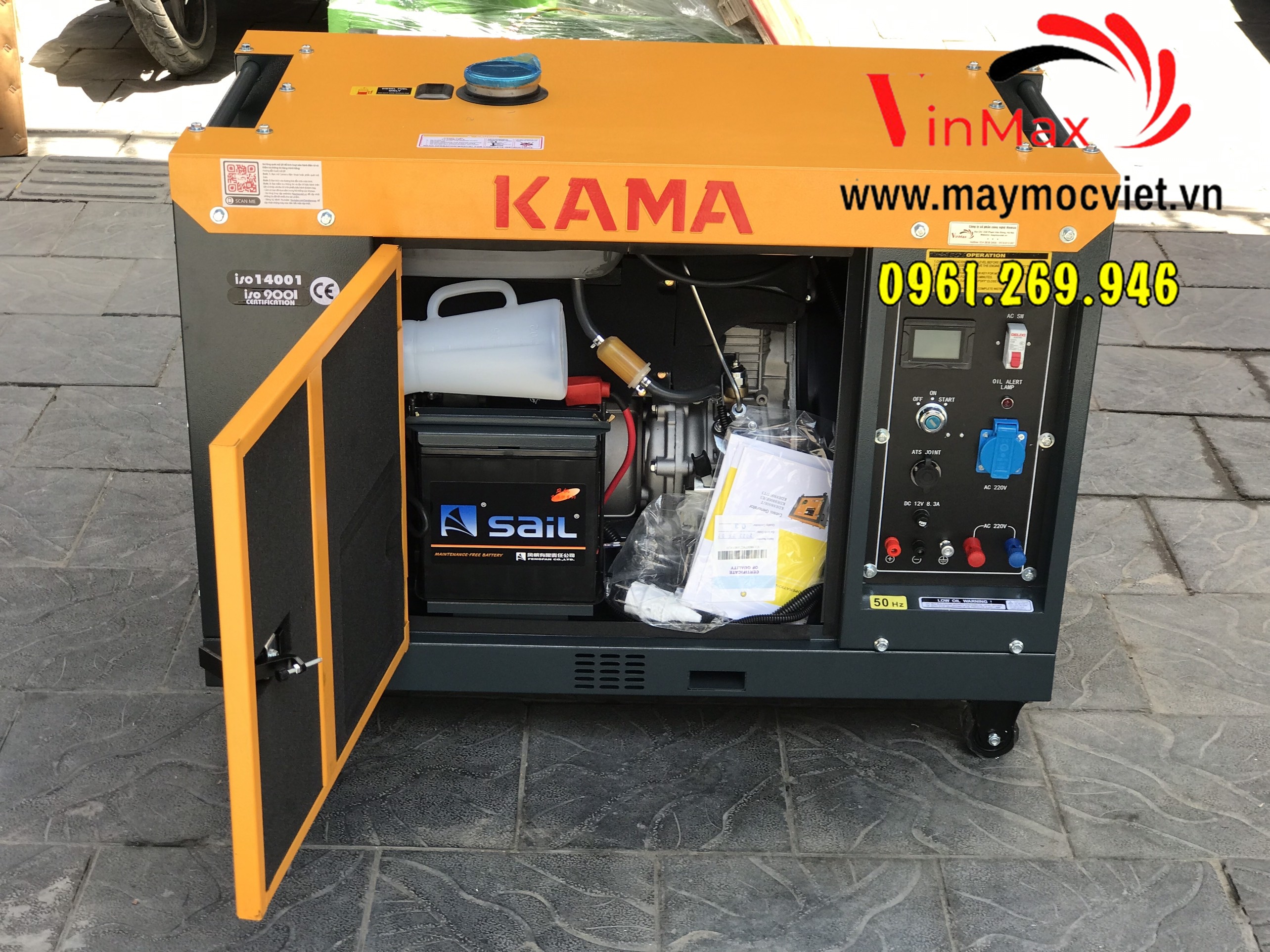 Máy phát điện 6kw chạy dầu Kama 8800TN cách âm chống ồn siêu hot