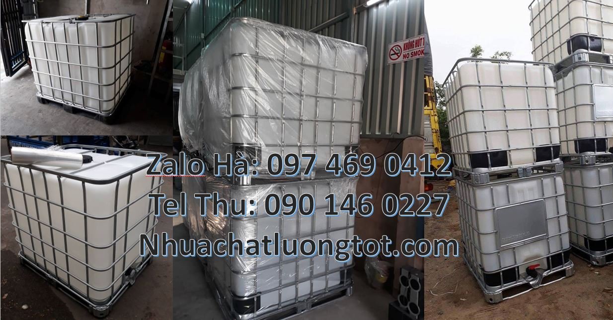 Bán thùng nhựa ibc 1000l có van xả,tank nhựa 1000l màu trắng khung the