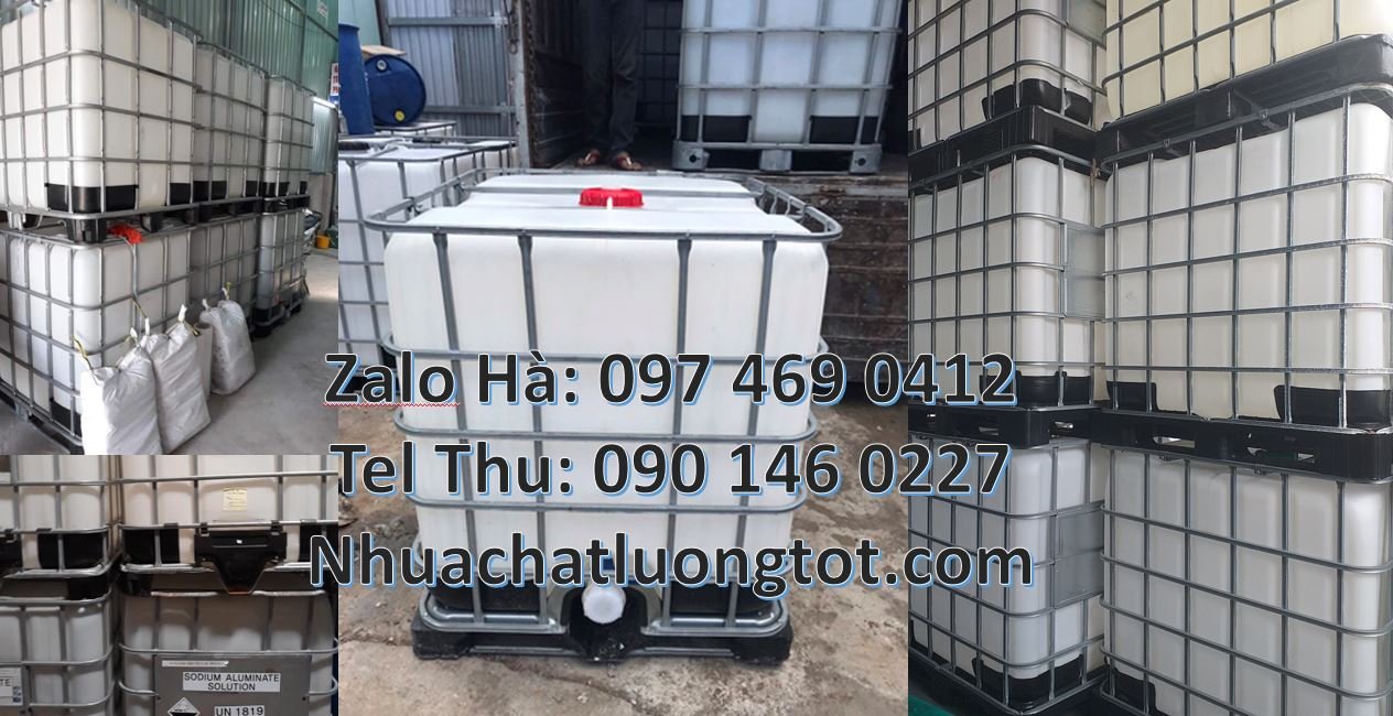 Bán thùng nhựa ibc 1000l có van xả,tank nhựa 1000l màu trắng khung the