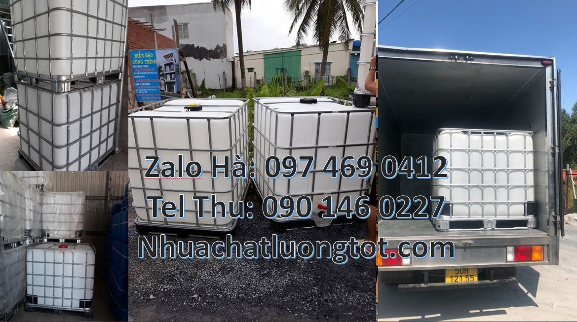 Bán thùng nhựa ibc 1000l có van xả,tank nhựa 1000l màu trắng khung the