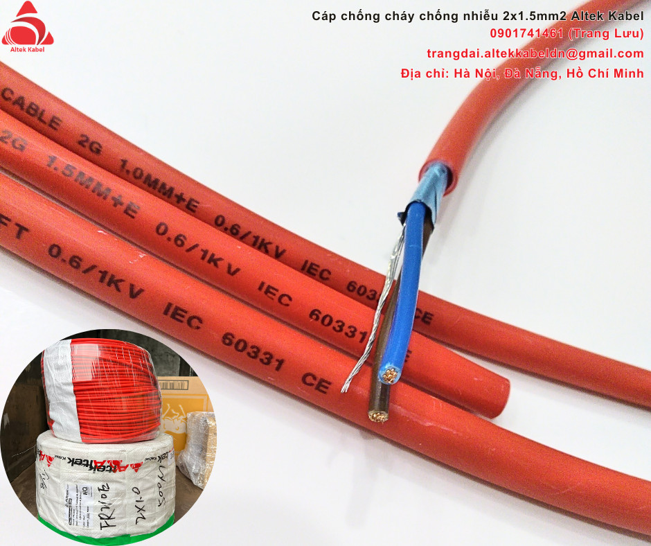 Dây cáp tín hiệu chống nhiễu, chống cháy 2x1.5mm hãng Altek Kabel nhập