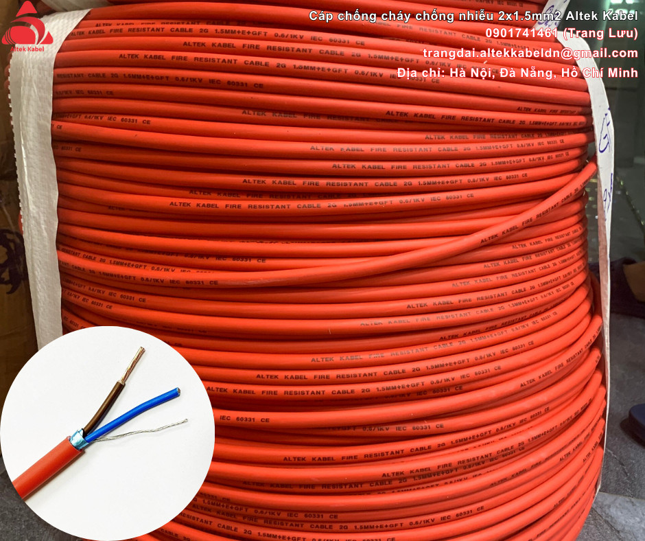 Dây cáp tín hiệu chống nhiễu, chống cháy 2x1.5mm hãng Altek Kabel nhập