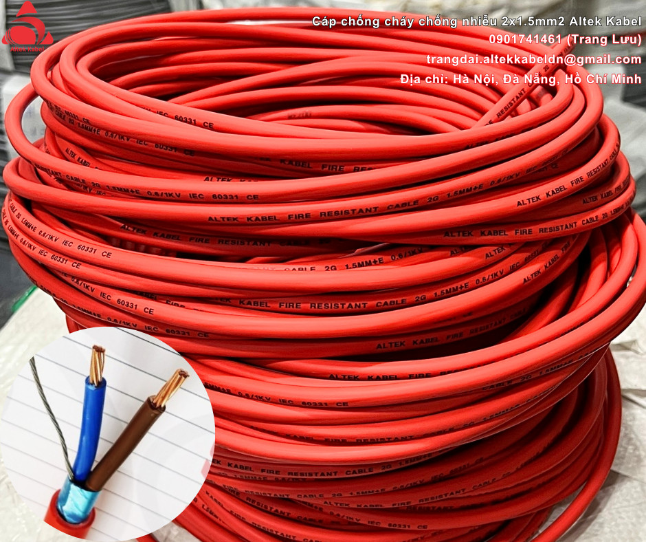 Dây cáp tín hiệu chống nhiễu, chống cháy 2x1.5mm hãng Altek Kabel nhập