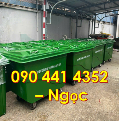 Thùng rác 660 lít màu xanh lá, thùng rác 1000 lít màu vàng 4 bánh xe