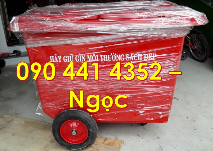 SX xe thu gom rác 660 lít composite, xe thu gom rác 1000L 2 nắp đậy