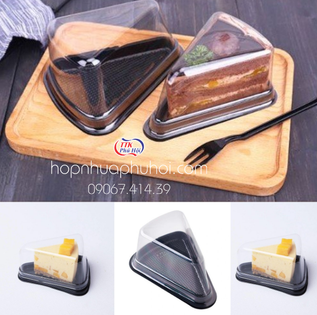 Hộp bánh tam giác đế đen đựng bánh kem, bánh tiraminsu