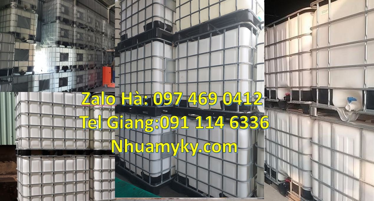 Bán thùng nhựa ibc 1000l vuông trắng,tank nhựa 1000l có khung thép giá