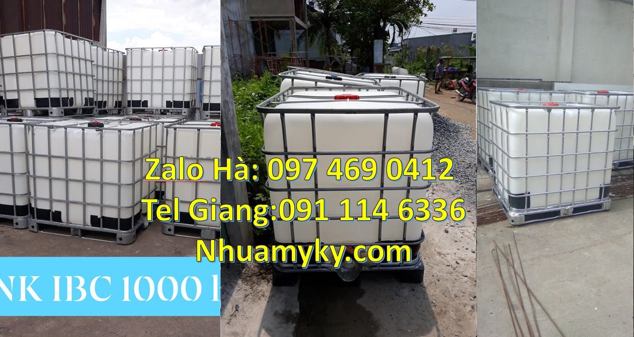 Bán thùng nhựa ibc 1000l vuông trắng,tank nhựa 1000l có khung thép giá