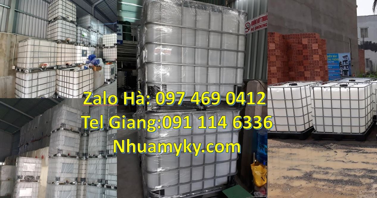 Bán thùng nhựa ibc 1000l vuông trắng,tank nhựa 1000l có khung thép giá