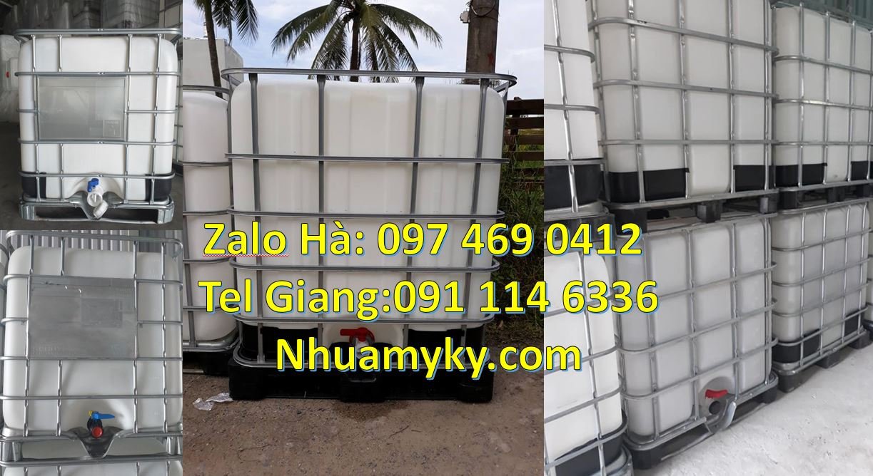 Bán thùng nhựa ibc 1000l vuông trắng,tank nhựa 1000l có khung thép giá