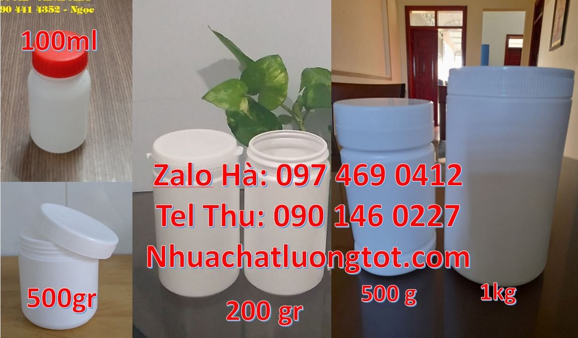 Bán hũ nhựa 200g đựng thuốc tây,hũ nhựa 500g màu trắng nắp vặn giá rẻ