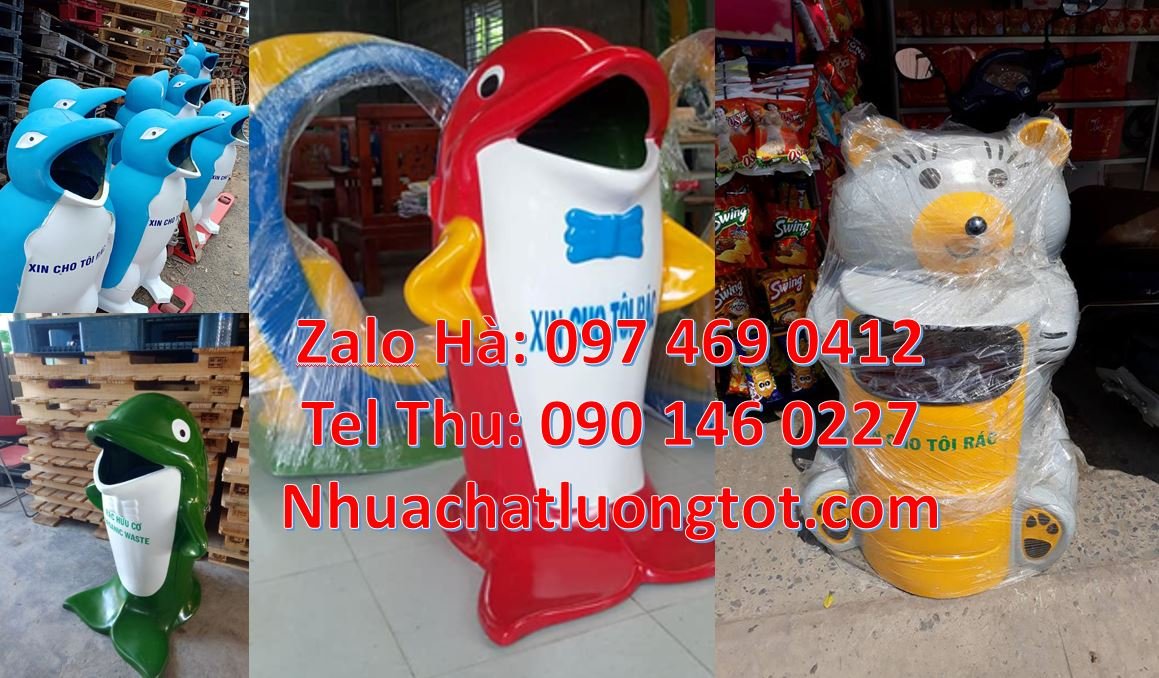 Bán thùng rác hình con thú giá rẻ,thùng rác hình con cá heo màu đỏ mới