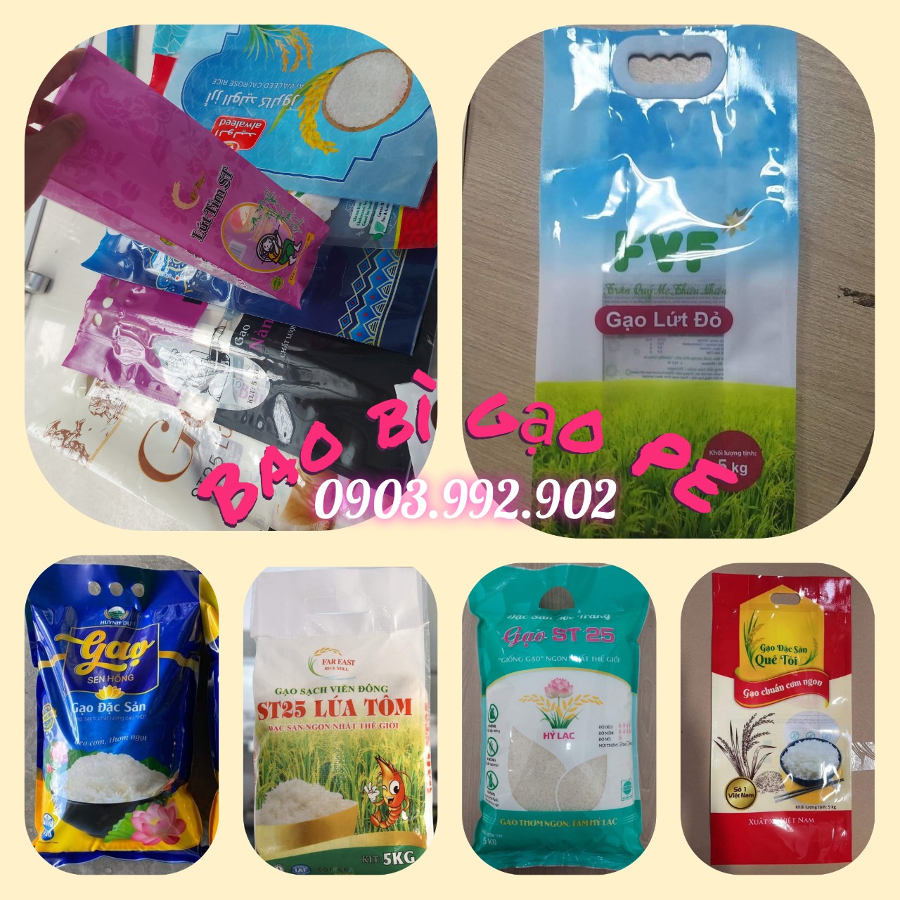 Cty sản xuất và in ấn bao bì đựng gạo 1kg, 2kg, 5kg, 10kg, 25kg, 50kg