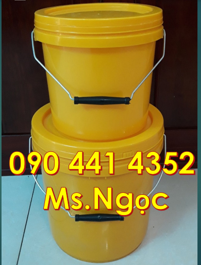 Vỏ thùng sơn 5 lít vàng, xô nhựa 10 lít, thùng đựng sơn 20 lít trắng