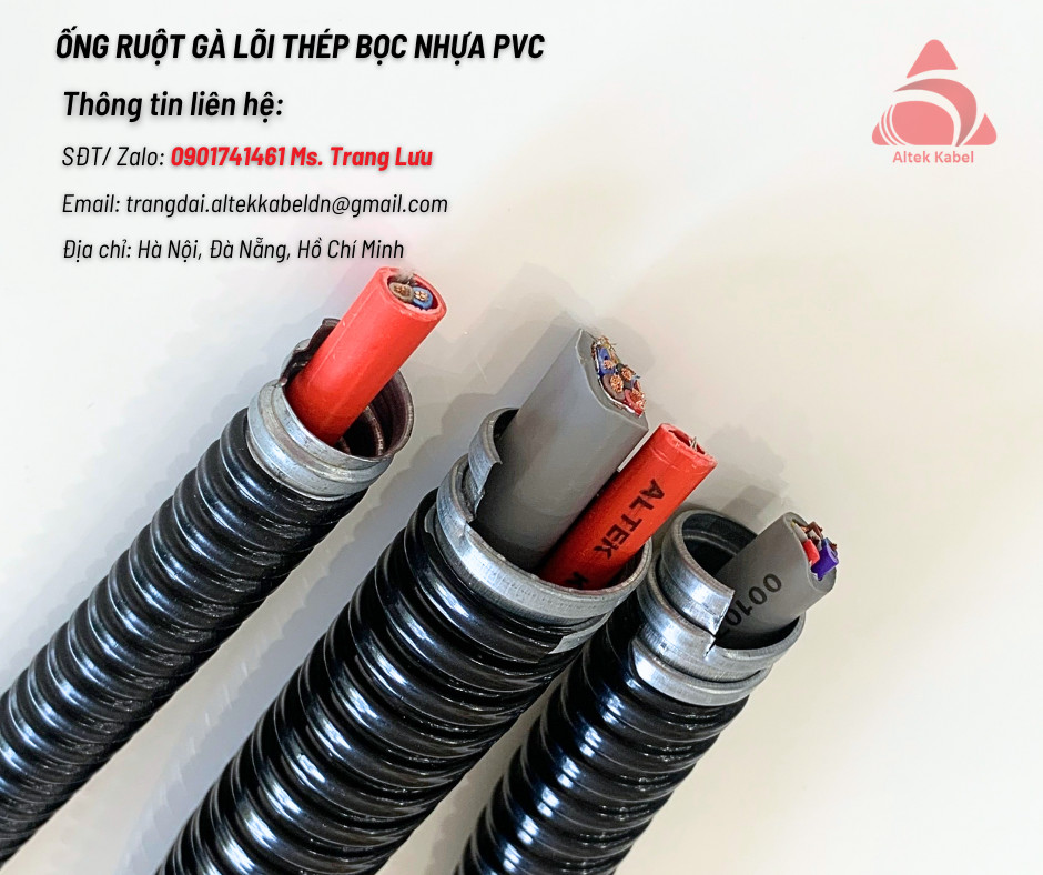 Ống ruột gà lõi thép bọc nhựa pvc bảo vệ dây điện