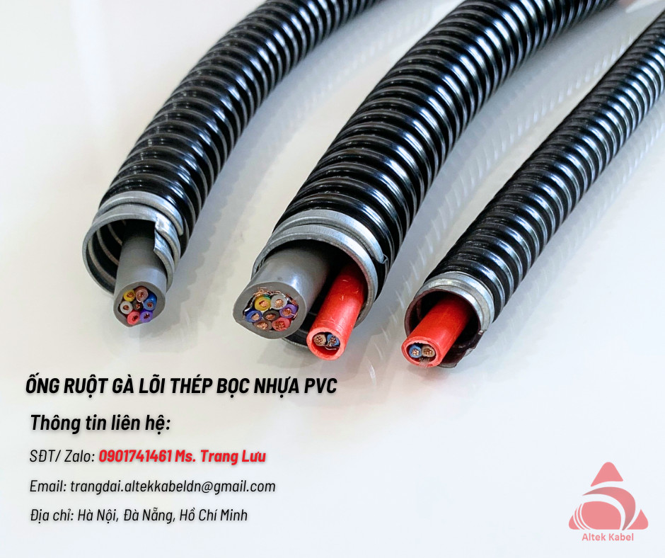 Ống ruột gà lõi thép bọc nhựa pvc bảo vệ dây điện
