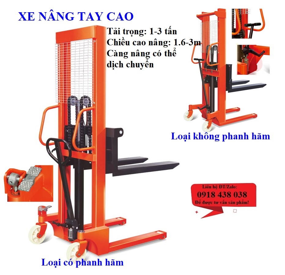 Xe nâng tay cao có phanh, không phanh giá rẻ giao hàng tận nơi