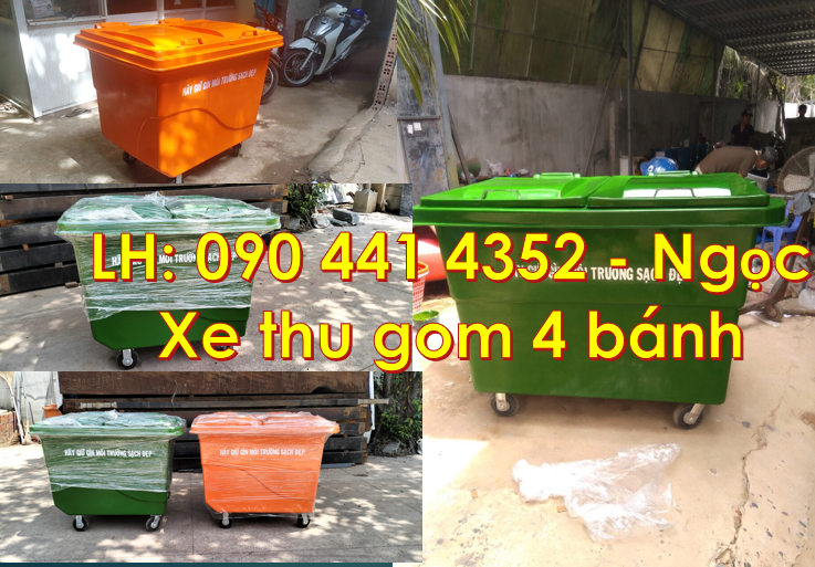 Xe thu gom rác 660 lít giá rẻ, xe đẩy rác công nghiệp 1000 lít 3 bánh