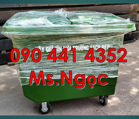 Thùng rác 660 lít 4 bánh xe màu vàng, xe thu gom rác 1000L màu cam,