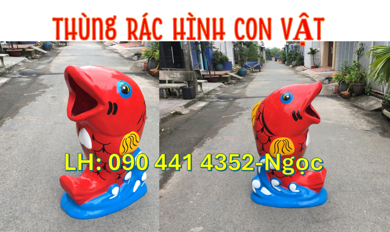 Thùng đựng rác hình cá chép, thùng rác chim cánh cụt màu sắc yêu cầu